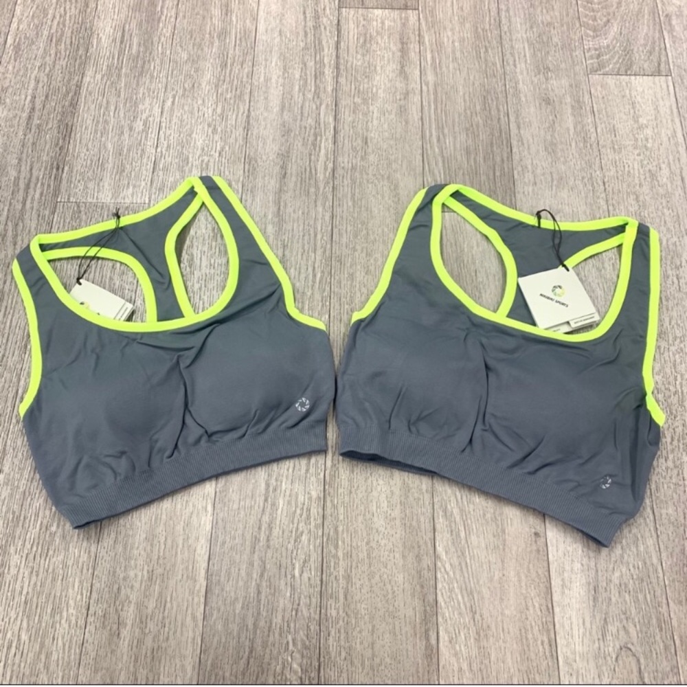 New Nikibiki Racer Back Sports Bra Gray & Neon Yellow